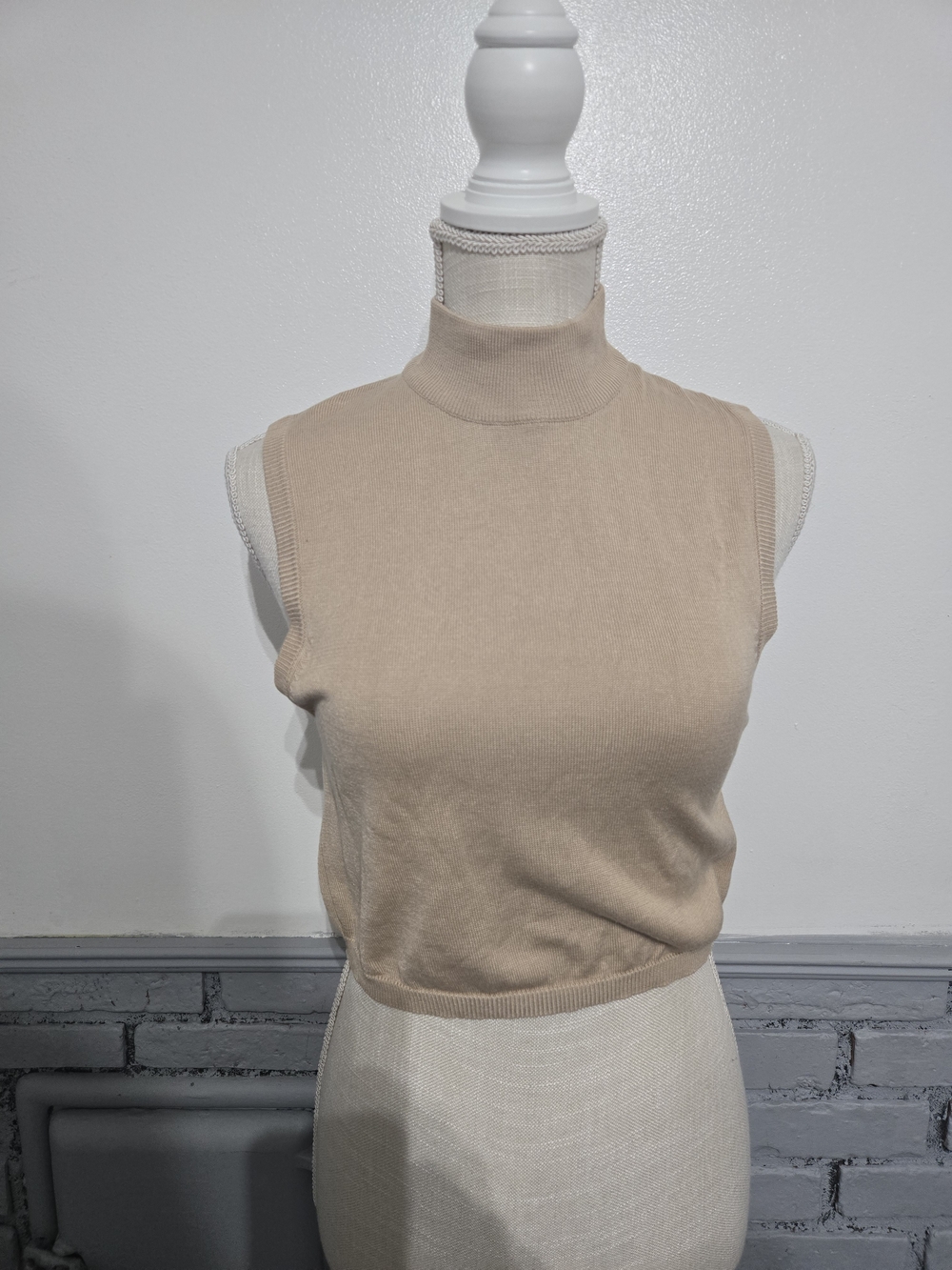 Orvis Tan Sleeveless Mock Neck Knit Tank